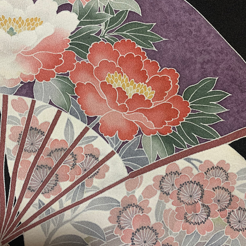 京友禅作家 山科春宣 枝梅 扇黒留袖のロング丈フォーマルドレス☆着物