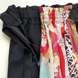 ウエストフリーのセミフレアスカート　着物リメイク　いろいろパッチワークの楽しいスカート　送料無料 11枚目の画像