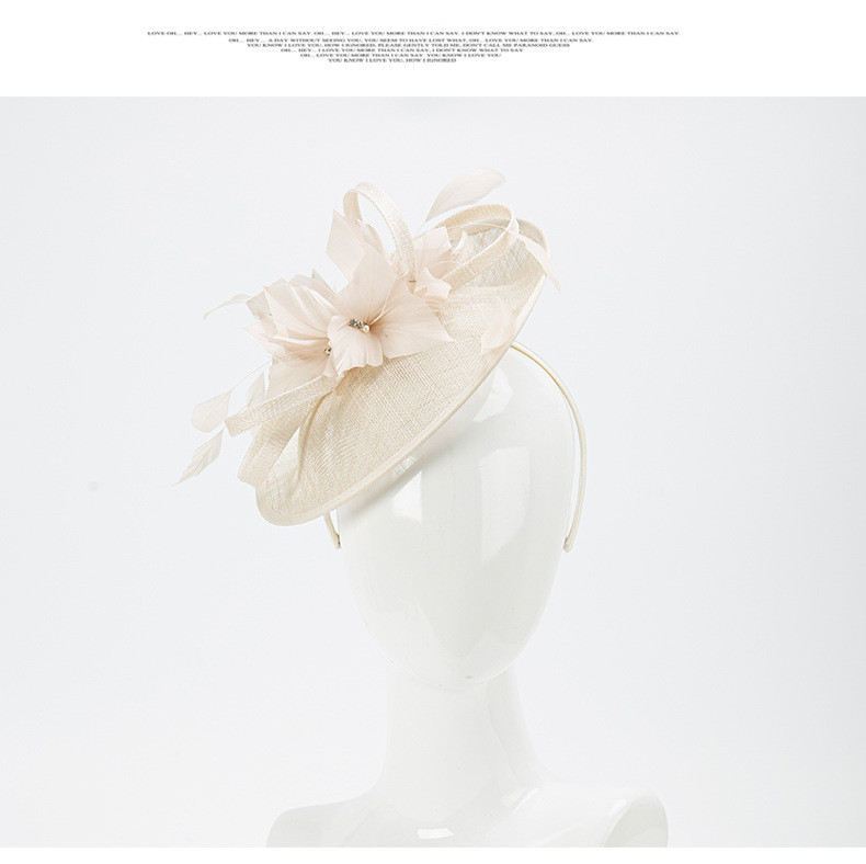 英国網麻糸羽毛ヘッドドレスブライダルヘッドドレスヴィンテージレディ髪飾り宴会ヘッドドレスリネンキャップ