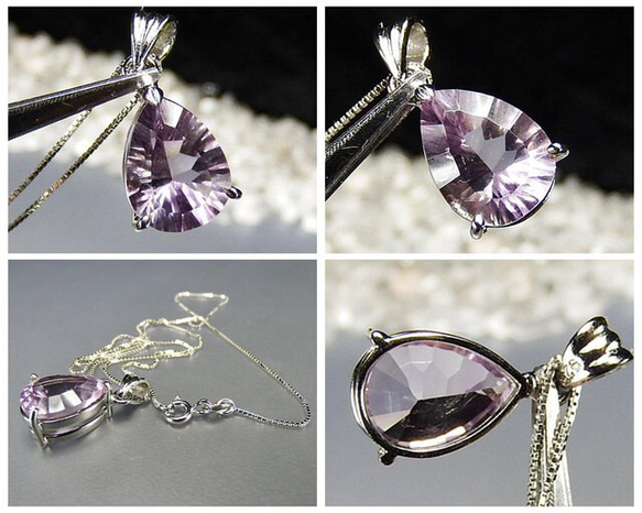 天然石宝石レベルライト紫アメジストダイヤモンドカット シルバー925 ネックレス 3枚目の画像