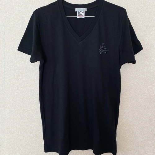 VネックTシャツ レディース うさぎtシャツ ブラック 黒 Tシャツ