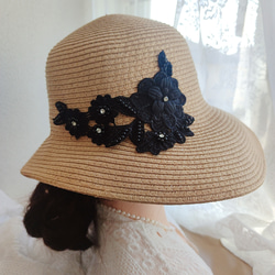 麦わら帽子 ナチュラル 帽子  UV対策 紫外線対策 日焼け対策レースモチーフ 母の日 プレゼント 6枚目の画像