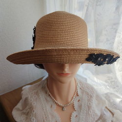 麦わら帽子 ナチュラル 帽子  UV対策 紫外線対策 日焼け対策レースモチーフ 母の日 プレゼント 8枚目の画像