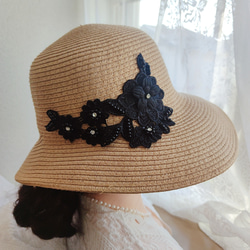 麦わら帽子 ナチュラル 帽子  UV対策 紫外線対策 日焼け対策レースモチーフ 母の日 プレゼント 5枚目の画像