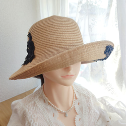 麦わら帽子 ナチュラル 帽子  UV対策 紫外線対策 日焼け対策レースモチーフ 母の日 プレゼント 1枚目の画像