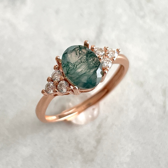 Silver925 Moss agate design Ring Pink gold Plated 第1張的照片