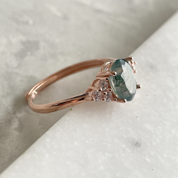 Silver925 Moss agate design Ring Pink gold Plated 第8張的照片