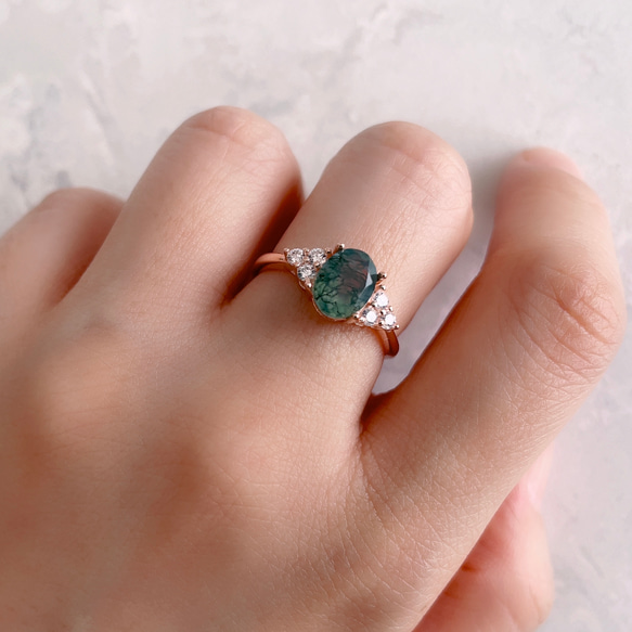 Silver925 Moss agate design Ring Pink gold Plated 第2張的照片