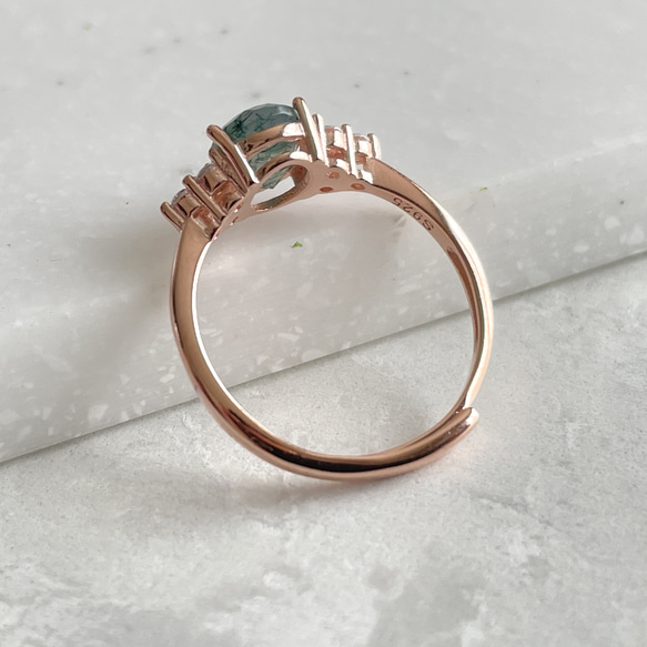 Silver925 Moss agate design Ring Pink gold Plated 第9張的照片