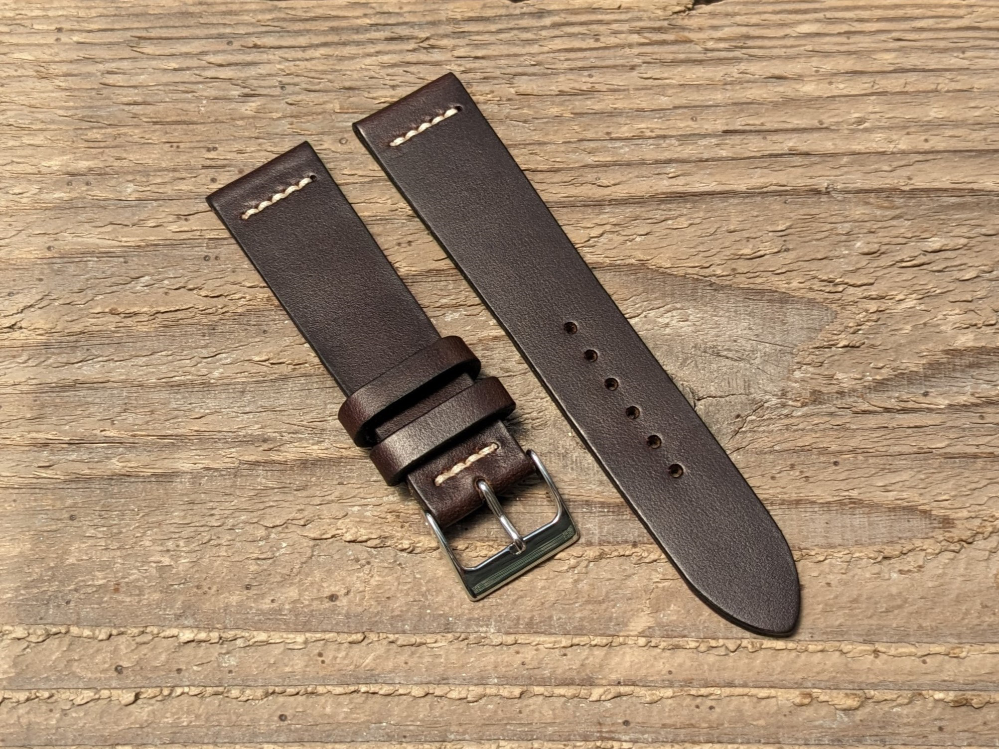 ホーウィン クロムエクセルレザー ブラウン｜ストレートステッチ 時計ベルト｜サイズ・糸色　カスタマイズ対応｜受注制作