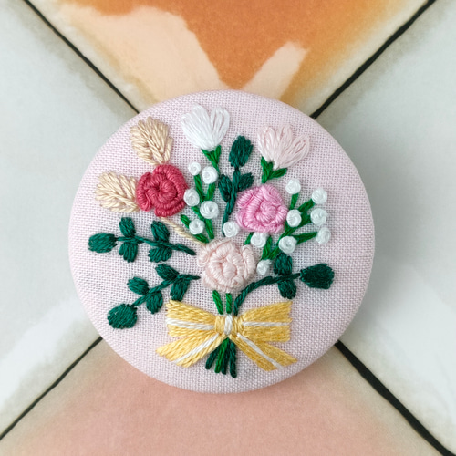 レトロなバラの花束刺繍ブローチor刺繍ヘアゴム 母の日 ブローチ