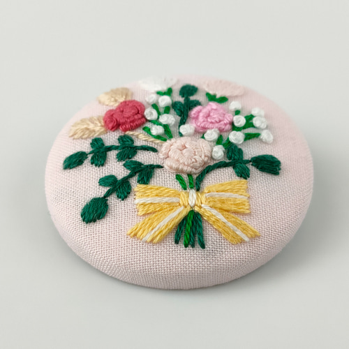 レトロなバラの花束刺繍ブローチor刺繍ヘアゴム 母の日 ブローチ