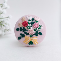 レトロなバラの花束刺繍ブローチor刺繍ヘアゴム 母の日 ブローチ かな