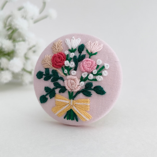レトロなバラの花束刺繍ブローチor刺繍ヘアゴム 母の日 ブローチ