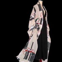 着物リメイク ドレープガウン ロングカーディガン 袖レース 和柄 イベント 撮影 和楽器演奏 衣装 ベージュ K5507 4枚目の画像