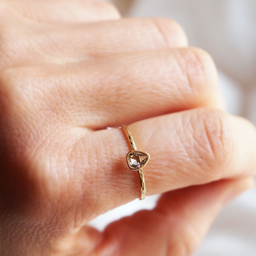 大人の華奢リング K18ダイヤ ローズカットダイヤモンド 華奢 しずく 雫