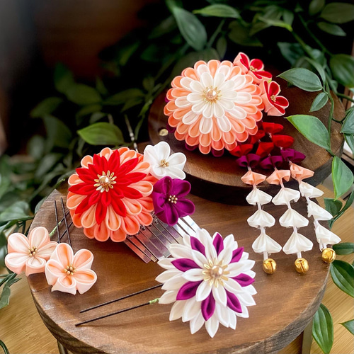 つまみ細工 七五三 髪飾り⑪ 上質な髪飾りで豊かなハレの日を～ 七五三髪飾り7歳様向け 紫系のお