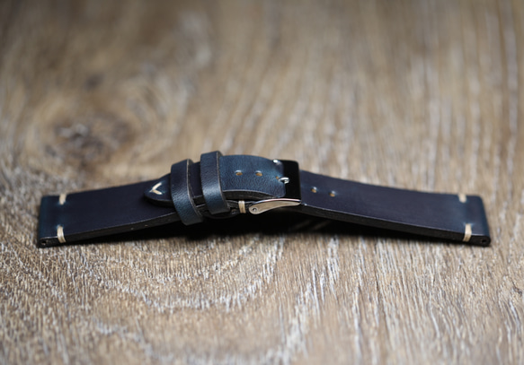 アメリカンレザー　ホーウィン社 クロムエクセル レザー ネイビー 本革　時計ベルト カスタムサイズ対応 2枚目の画像
