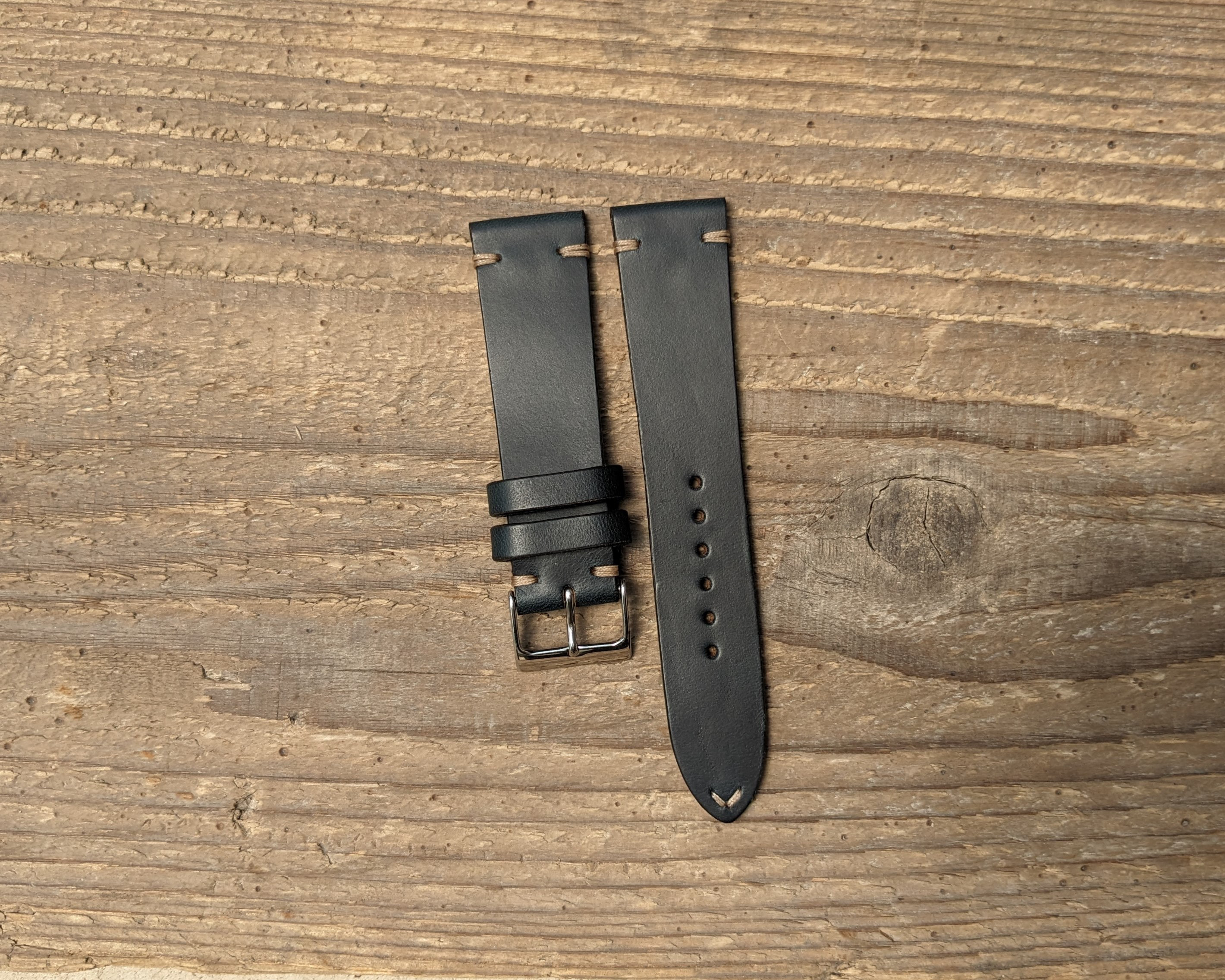 ホーウィン クロムエクセルレザー ネイビー｜ダブルステッチ 時計ベルト｜サイズ・糸色カスタマイズ対応｜受注制作