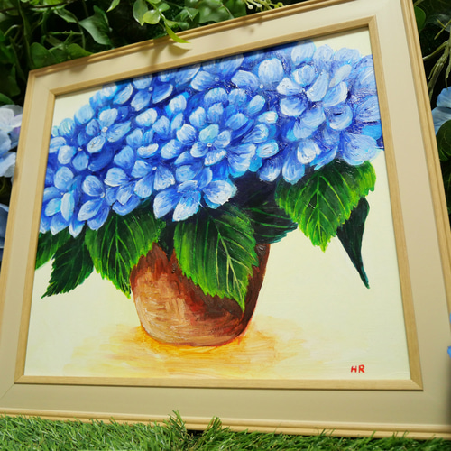 油絵 絵画【青い紫陽花】 絵画 HR 通販 15887589｜Creema