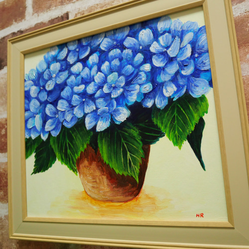 油絵 絵画【青い紫陽花】 絵画 HR 通販 15887589｜Creema