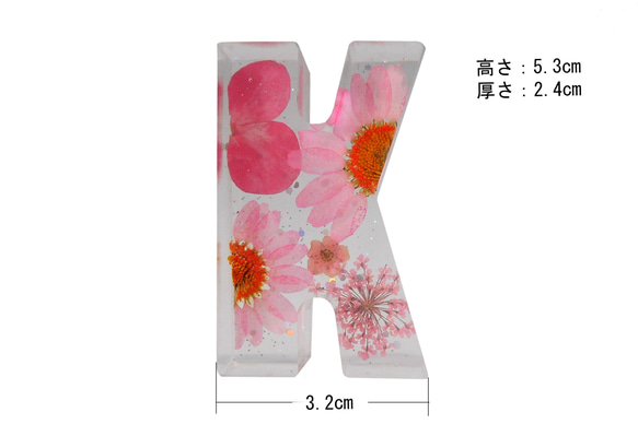 アルファベット イニシャル 文字 ピンク A～Z ハート 樹脂 オブジェ 透明 花入り ギフト プレゼン 手作り 看板 11枚目の画像