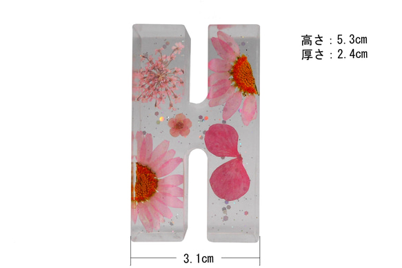 アルファベット イニシャル 文字 ピンク A～Z ハート 樹脂 オブジェ 透明 花入り ギフト プレゼン 手作り 看板 8枚目の画像