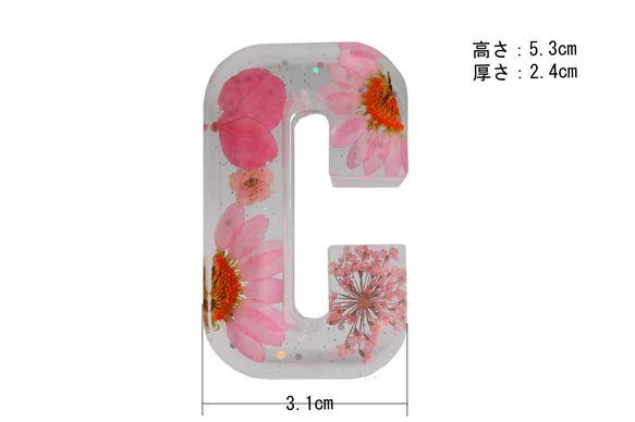 アルファベット イニシャル 文字 ピンク A～Z ハート 樹脂 オブジェ 透明 花入り ギフト プレゼン 手作り 看板 3枚目の画像