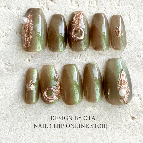 ネイルチップ オリーブカラー グリーン ニュアンスネイル ネイル 付け
