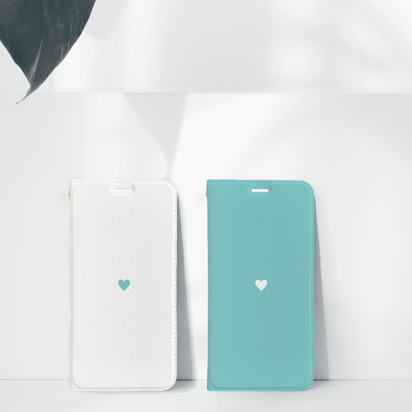 新作☆ターコイズブルーハートに名前が入れられるスマホケース Big Heart♡ターコイズブルー 手帳型ケース 名入れ文字入れ
