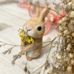 拿花小兔兔 羊毛氈娃娃  療癒 送禮  乾燥花 可客製 第8張的照片