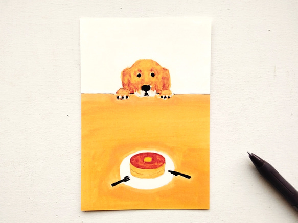 ㉞「犬とホットケーキ」ポストカード※同柄3枚 1枚目の画像