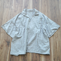 スプリットバックオープンカラーシャツ/グレー/知多木綿 ダブルガーゼ 9枚目の画像