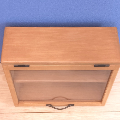 扉付き収納棚】基本3色展開（ライトオーク）2段 ショーケース 卓上 棚