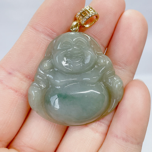 新入荷】本翡翠保証‼️天然A貨本翡翠 布袋様ペンダントトップ 漂花中号