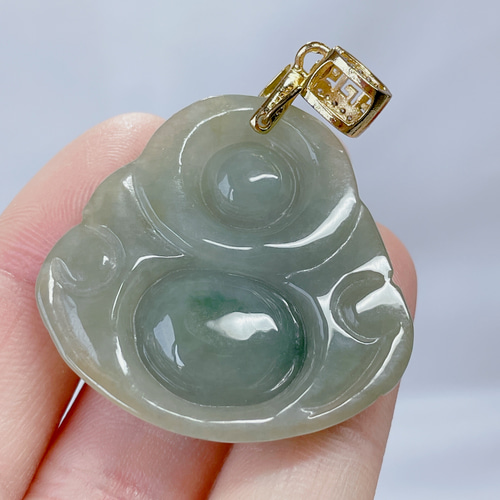新入荷】本翡翠保証‼️天然A貨本翡翠 布袋様ペンダントトップ 漂花中号