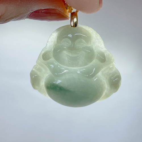 新入荷】本翡翠保証‼️天然A貨本翡翠 布袋様ペンダントトップ 漂花中号