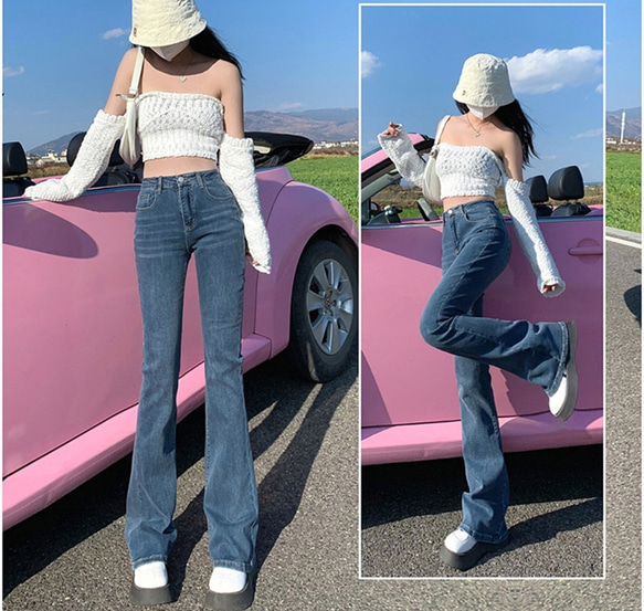 レディース フレアパンツ レディース ベルボトム ブーツカット 春 夏 秋 冬 デニムパンツ フレア ストレッチパンツ 13枚目の画像