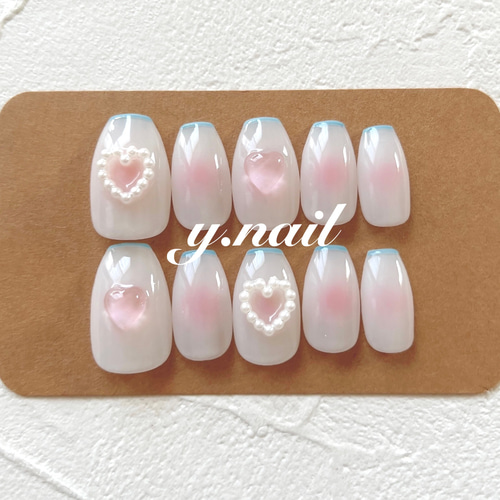 チークネイル/スキニーフレンチ/ハートネイル/韓国ネイル ネイルチップ  