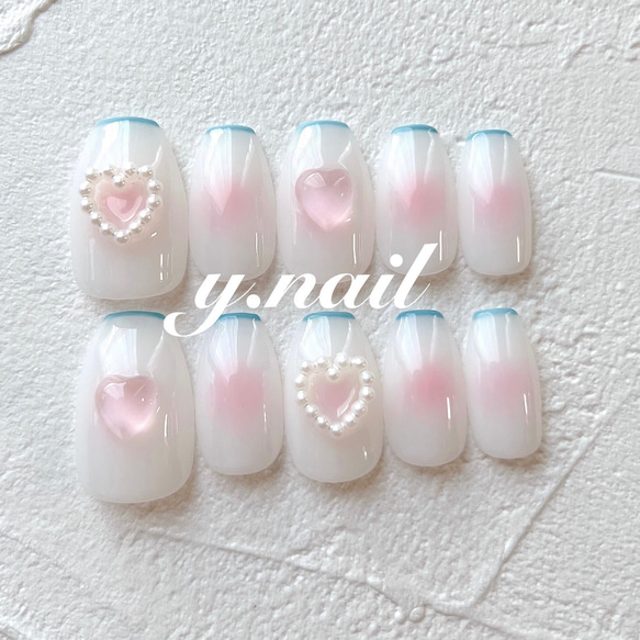 チークネイル/スキニーフレンチ/ハートネイル/韓国ネイル ネイルチップ  