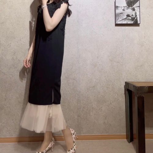 新作♡2カラー肩花レース ワンピース チュニック クロシェ