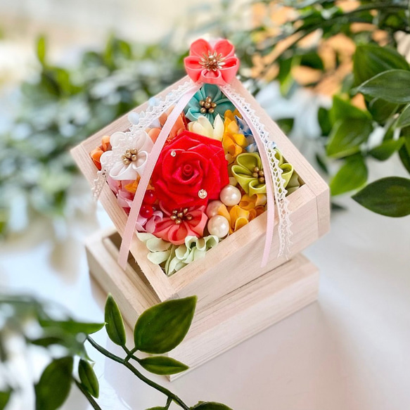 つまみ細工蓮華草お花畑ボックス