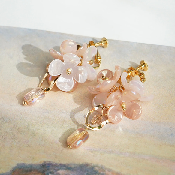 キラキラ イヤリング ピアス ピンク オレンジ オーロラ クリア