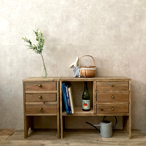 チェストとキャビネットのセット】北欧 アンティーク風 四つ脚3段