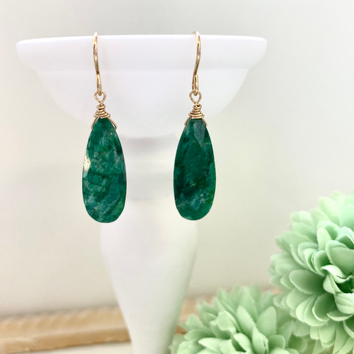 国内外の人気が集結 k14gf 大粒エメラルド ロングペアシェイプカットピアス ピアス アクセサリー