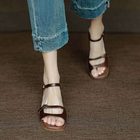 [クラネ] スクエアトゥ アンクルストラップ サンダル ヒール レッド 赤 38 ジルスチュアート シュー JILLSTUART shoe プラットフォーム