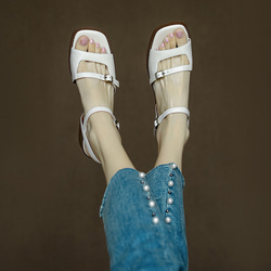 本革 革靴 サンダル ヒールサンダル ストラップサンダル アンクルストラップ スクエアトゥ 上品 夏靴 安定感 低反発 5枚目の画像
