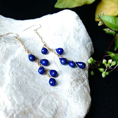 K18 18キン 5mm 天然石ラピスラズリペンダントピアスセット