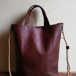 shoulder tote 　チョコレート　ピッグスキンレザー 6枚目の画像