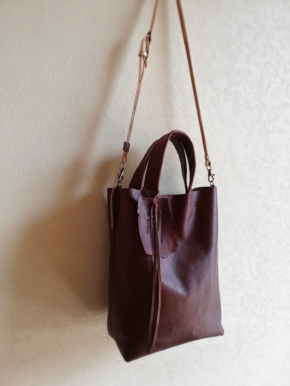 shoulder tote 　チョコレート　ピッグスキンレザー 12枚目の画像